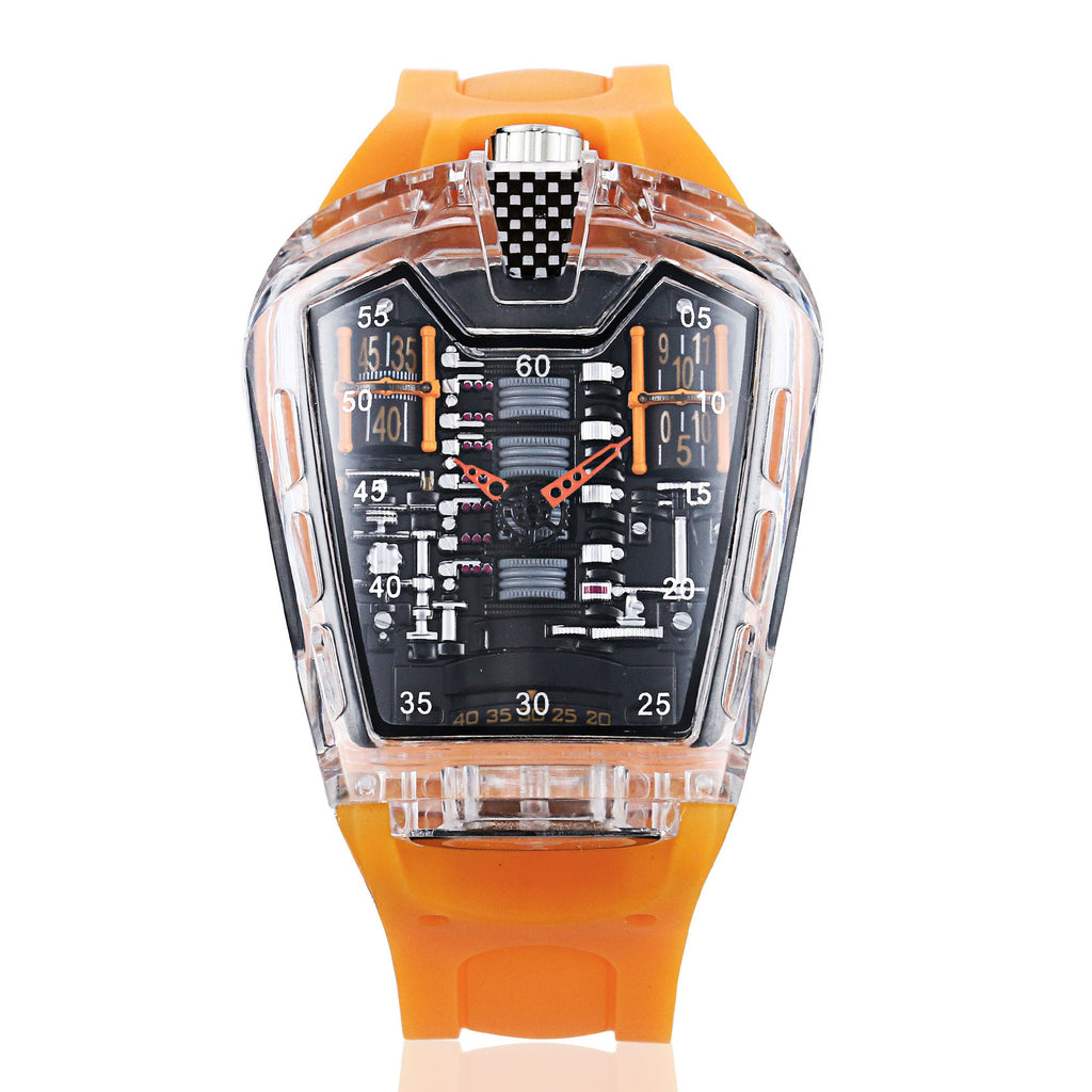 Men's Transparent-Case Silicone Sport Quartz Watch