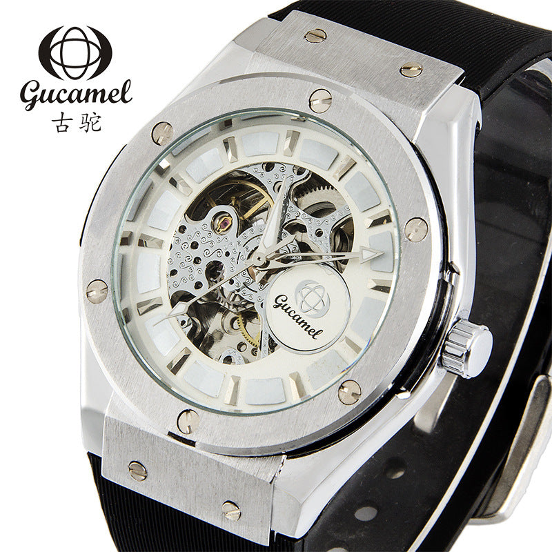 GESMART Men's New Automatic Mechanical Watch Silicone Band Business Trendy Wristwatch