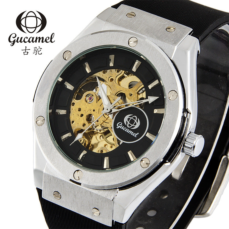 GESMART Men's New Automatic Mechanical Watch Silicone Band Business Trendy Wristwatch