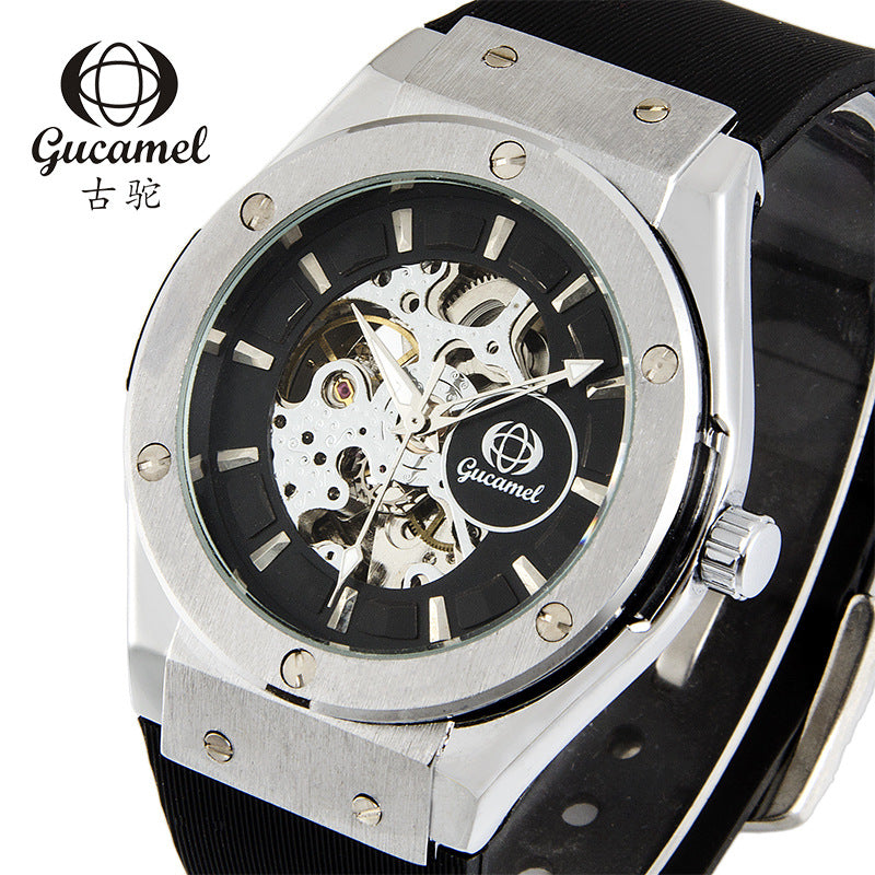GESMART Men's New Automatic Mechanical Watch Silicone Band Business Trendy Wristwatch