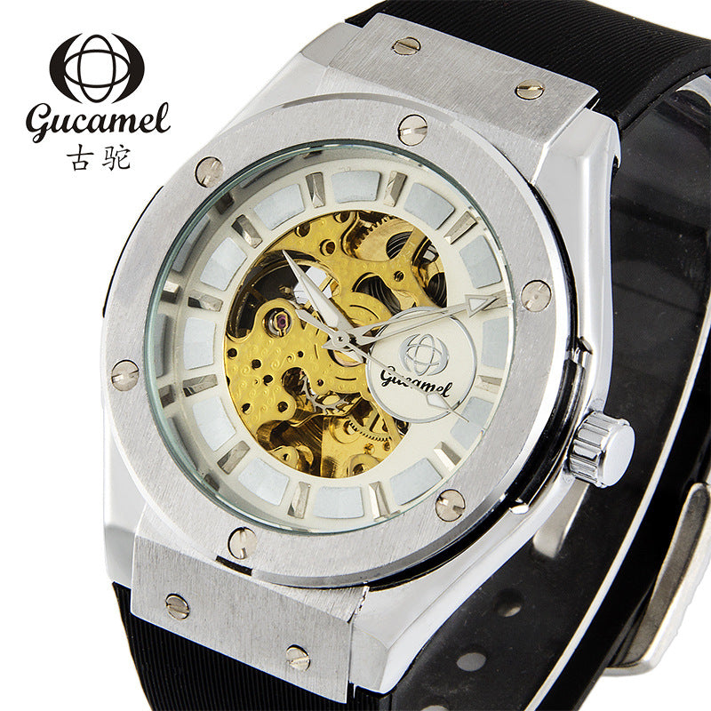 GESMART Men's New Automatic Mechanical Watch Silicone Band Business Trendy Wristwatch
