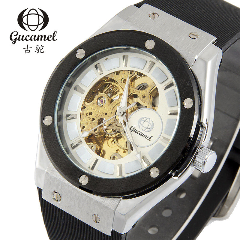 GESMART Men's New Automatic Mechanical Watch Silicone Band Business Trendy Wristwatch