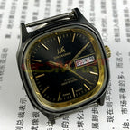 Shanghai Factory 33mm manual mechanical watch with double calendar, black dial, classic design.