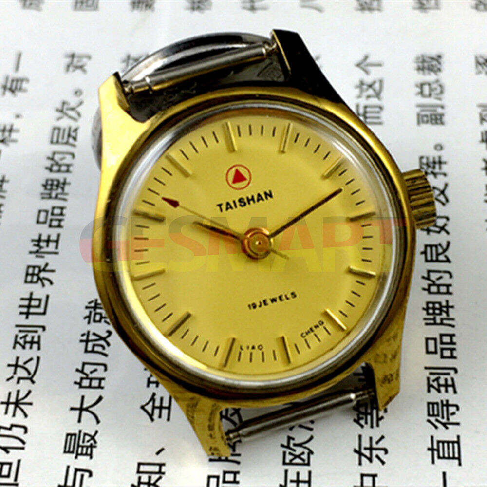 China Liaocheng TAISHAN manual mechanical lady watch with 19 jewels and golden nail accents, showcasing elegant craftsmanship and precise timekeeping.