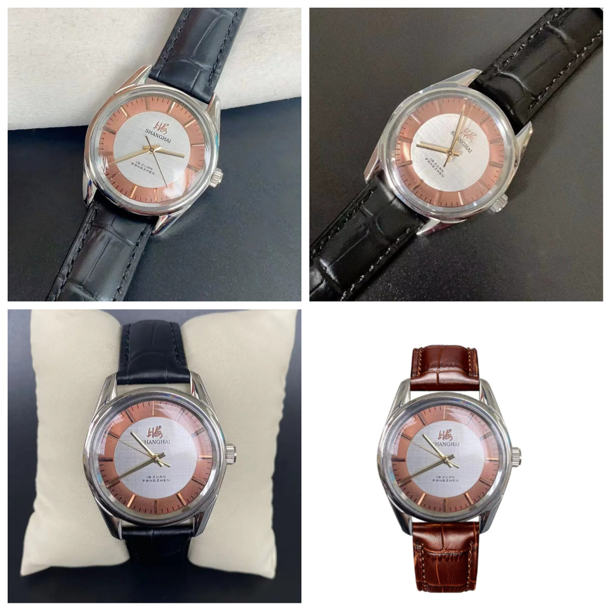 Shanghai Men's Manual Wind Mechanical Watch All Steel Genuine Leather Strap NOS