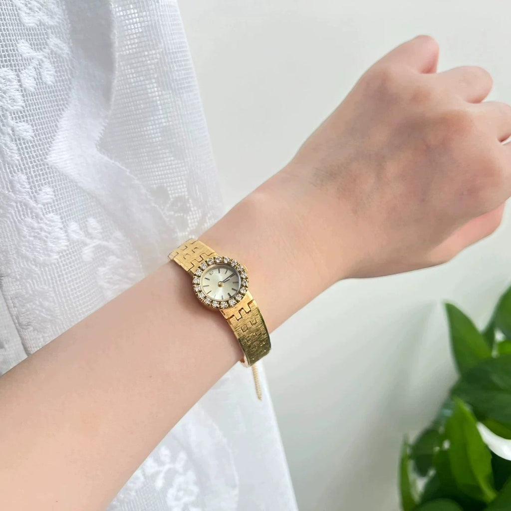 BABILA Ladies Small Gold Crystal-Set Watch Japan Vintage Fashion
