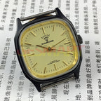 Black square 32mm Shanghai Made mechanical watch with 17 jewels and diamond accents, elegant design.