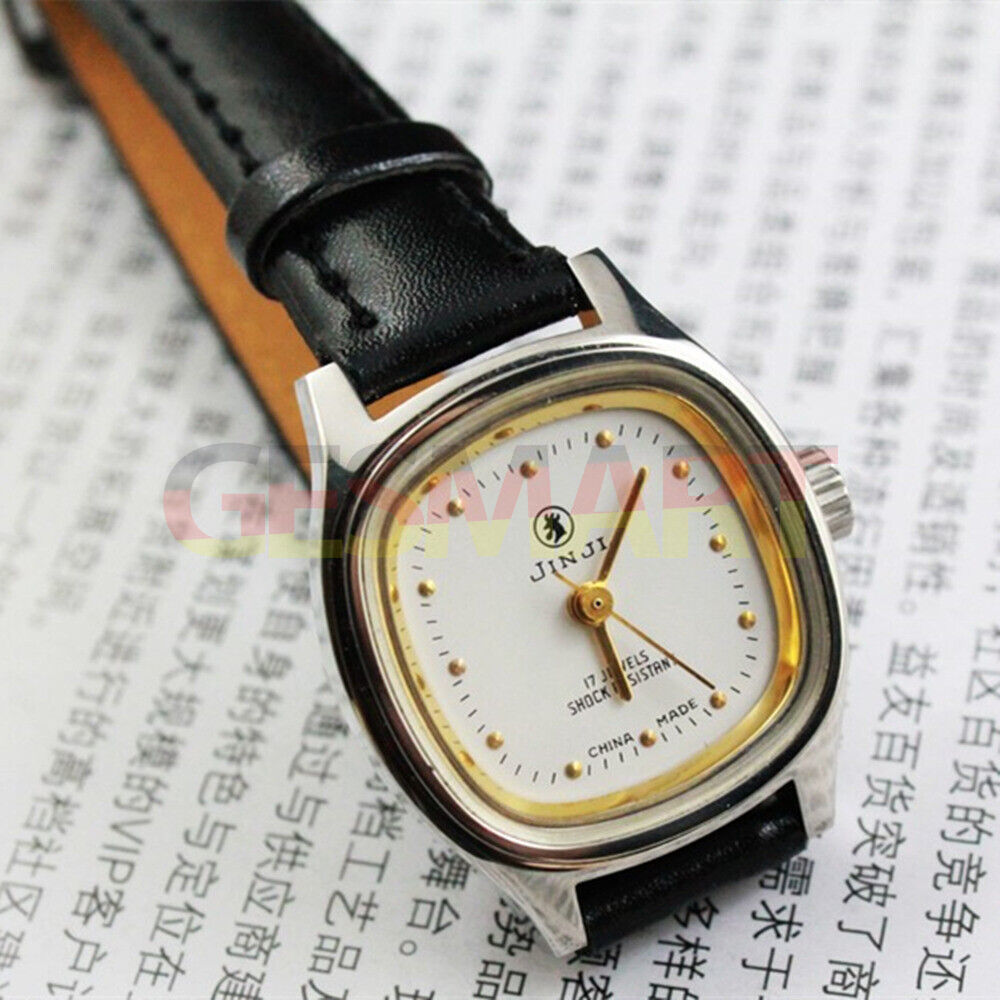 SHANGHAI JINJI elegant lady watch, manual mechanical, 17 jewels, golden nail markers, shock resistant design