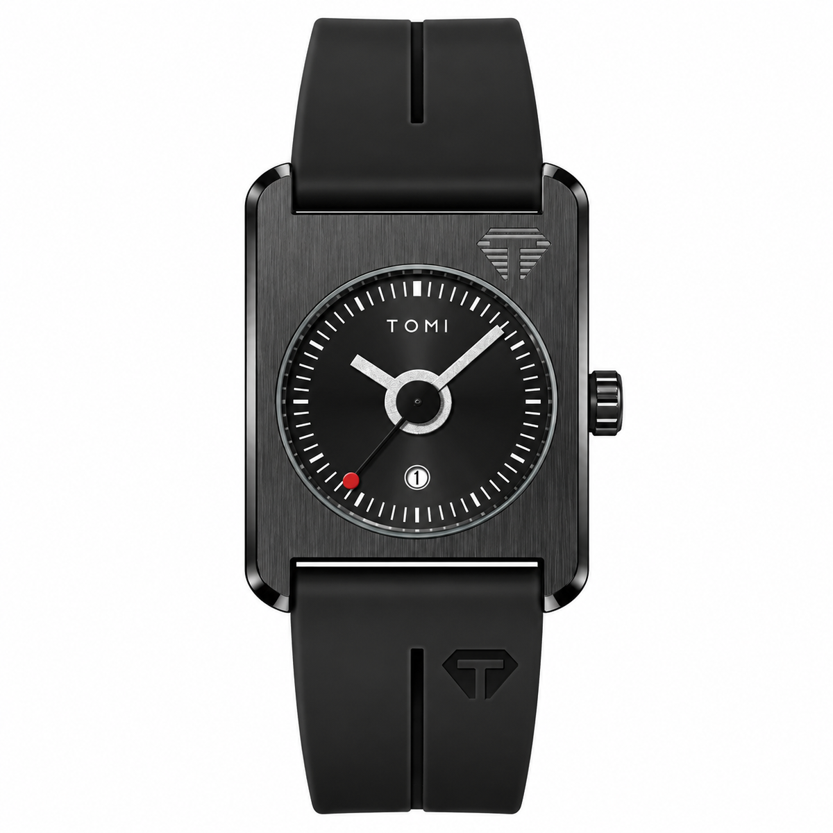 Unisex Square Date Quartz Watch with Rubber Strap