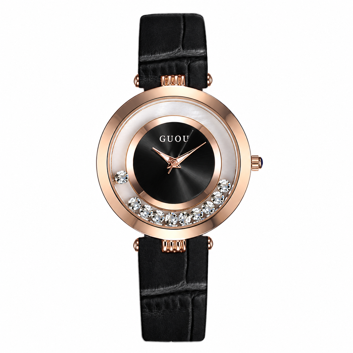 Women's Rhinestone Quartz Watch with Leather Strap