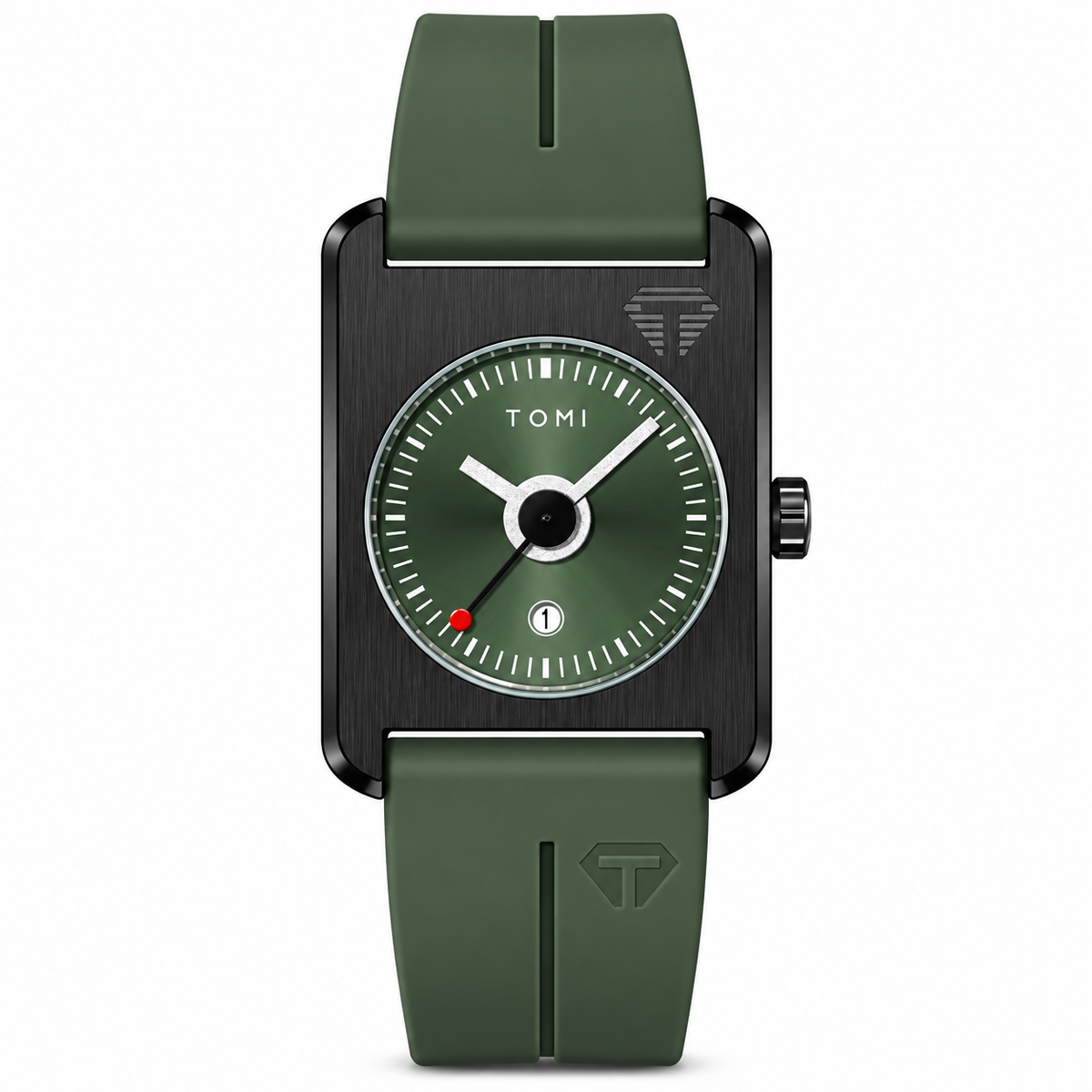 Unisex Square Date Quartz Watch with Rubber Strap