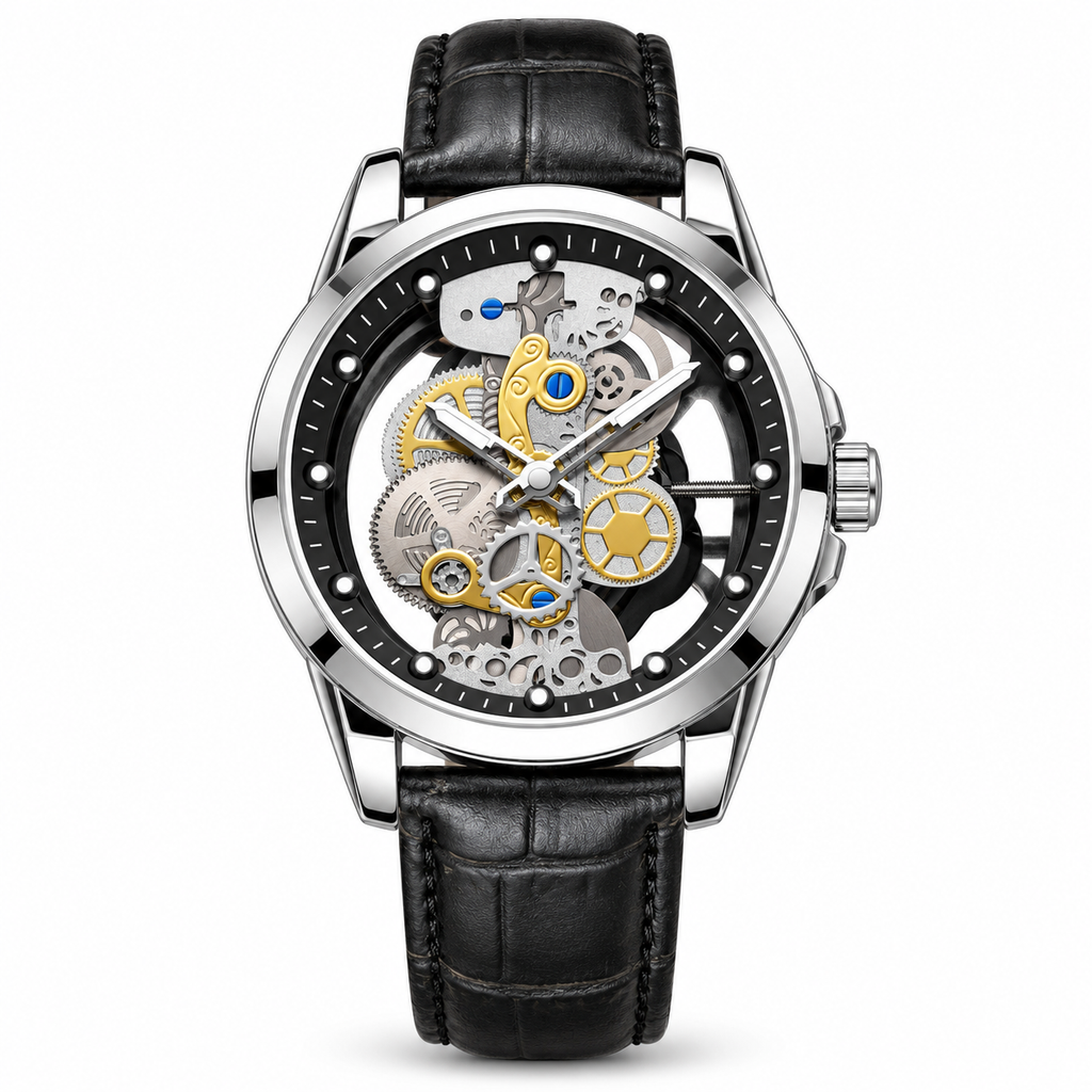 Men's Skeleton Quartz Watch with Steel Case