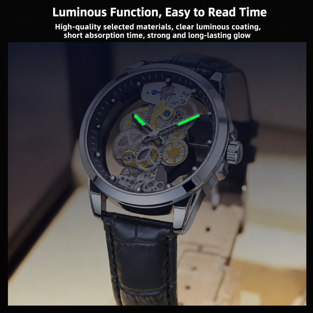 Men's Skeleton Quartz Watch with Steel Case