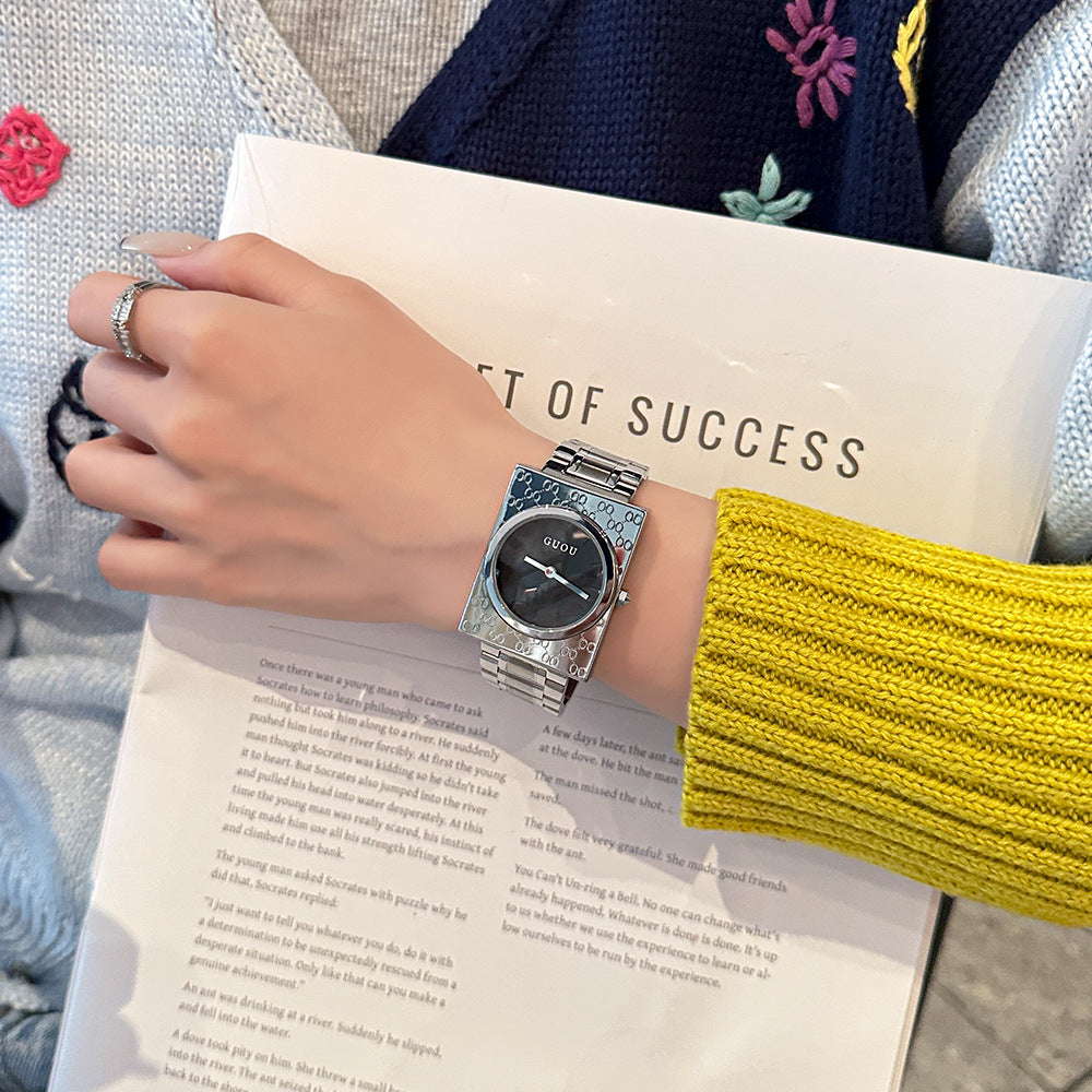 GESMART Women's New Small Square Quartz Watch Steel Band Butterfly Clasp Minimalist Luxury Style