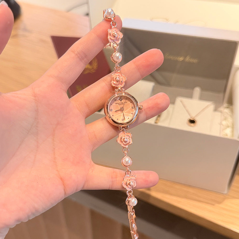 Women's Camellia Mother-of-Pearl Rhinestone Bracelet Quartz Watch