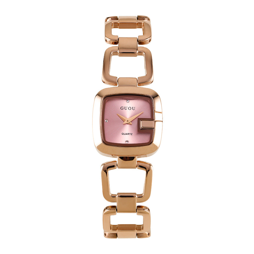 Women's Small Square Steel-Band Rhinestone Bracelet Quartz Watch