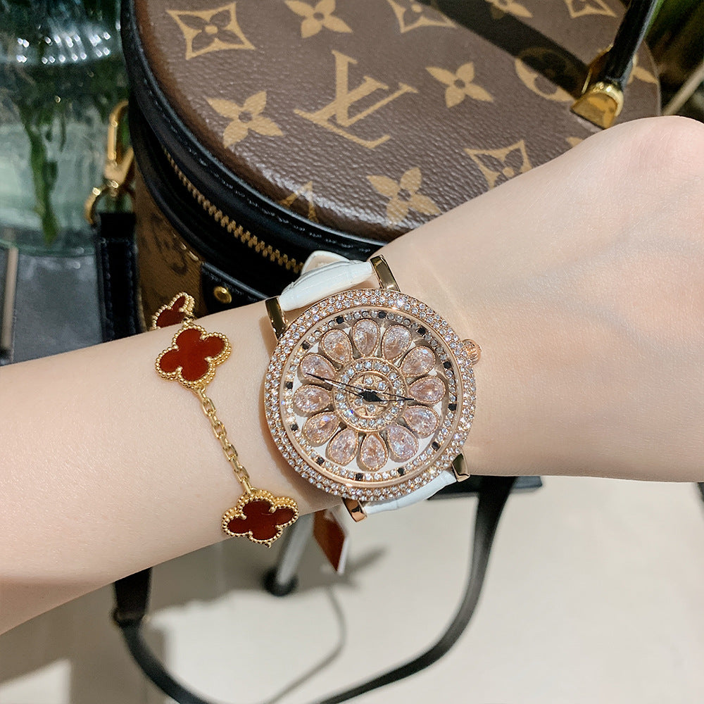 GESMART Women's Full Diamond Studded Luxury Leather Band Watch Fashion Trendy Ladies Wristwatch