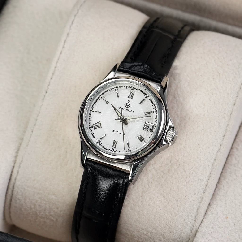 Chunlei Ladies Mechanical Watch Date Leather Strap Steel Minimalist Student