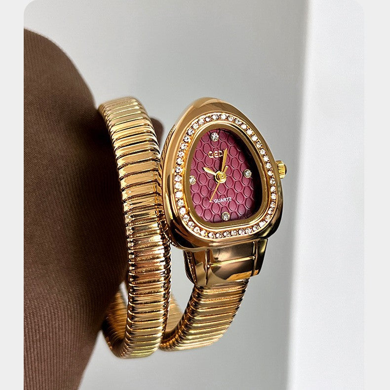 Women's Gold Snake-Strap Rhinestone Quartz Watch