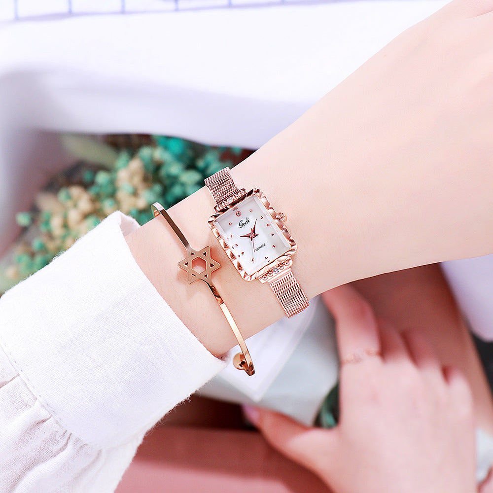 GESMART Women's Square Green Dial Mesh Bracelet Quartz Watch Rhinestone Vintage Luxury Style