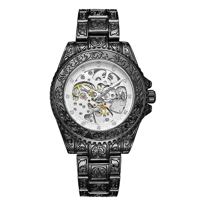 GESMART Men's New Skeleton Engraved Automatic Mechanical Watch European American Vintage Style