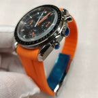 Speedmaster Style Quartz Chronograph Watch Mineral Glass Rubber Strap VK63