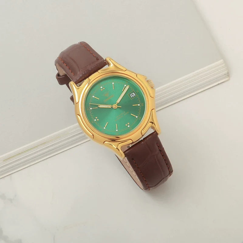 Diamond Brand Men's Automatic Mechanical Watch Titanium Round Date Leather NOS