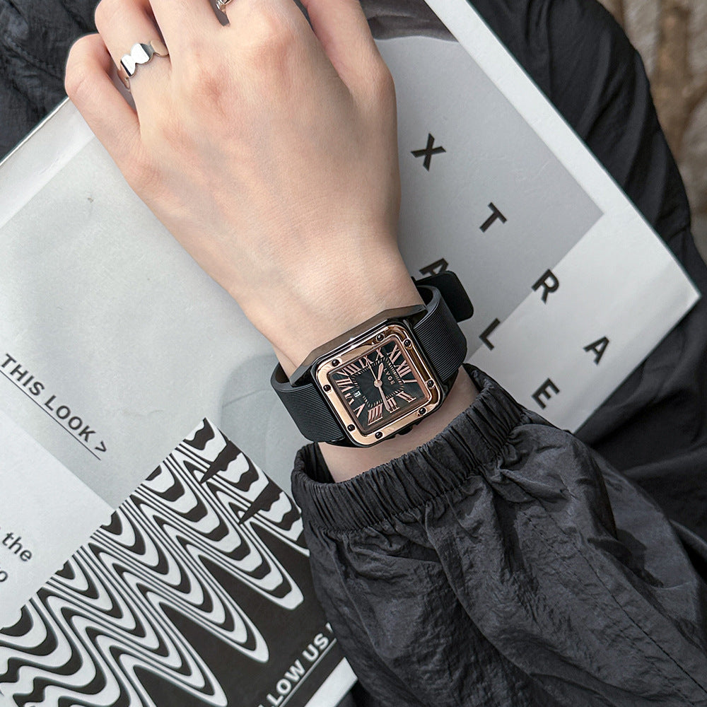 Women's Minimalist Roman Numeral Calendar Square Silicone-Strap Quartz Watch