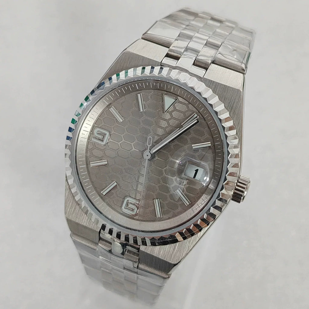 Men's 39.5mm Automatic Watch Coin Bezel Exhibition Back Cyclops Sapphire Crystal