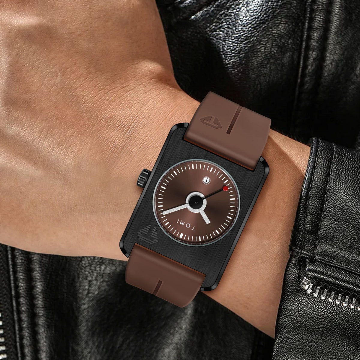 Unisex Square Calendar Student Rubber-Strap Watch