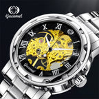 GESMART Men's Hand Winding Mechanical Skeleton Watch Exhibition Case Back Fashion