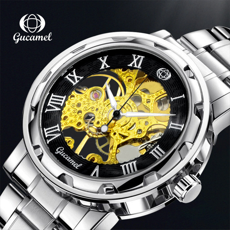 GESMART Men's Hand Winding Mechanical Skeleton Watch Exhibition Case Back Fashion