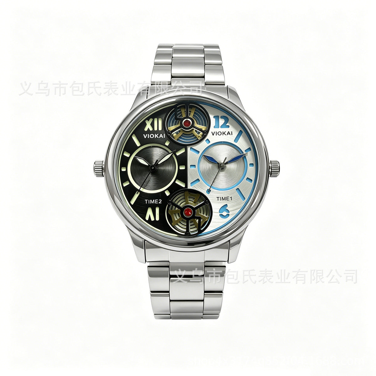 GESMART Men's Dual Time Zone Watch Steel Band Luminous Water Resistant Business