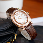 Women's Vintage Full-Rhinestone Leather-Strap Waterproof Watch