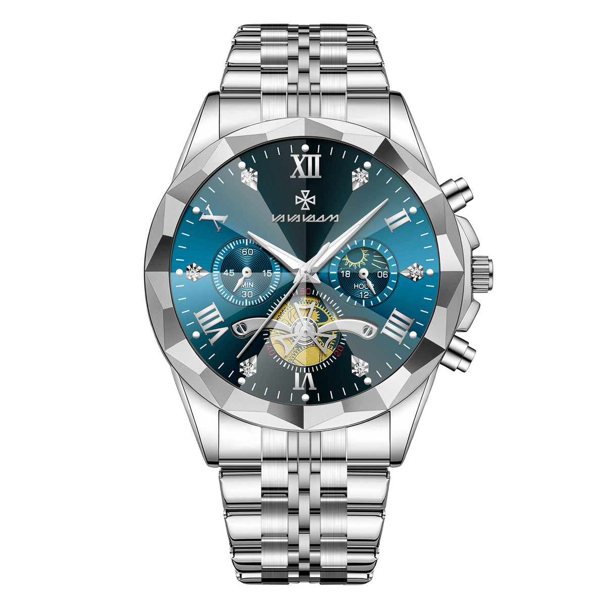 GESMART Men's Diamond Facet Design Quartz Watch Multifunction Luminous Water Resistant Student