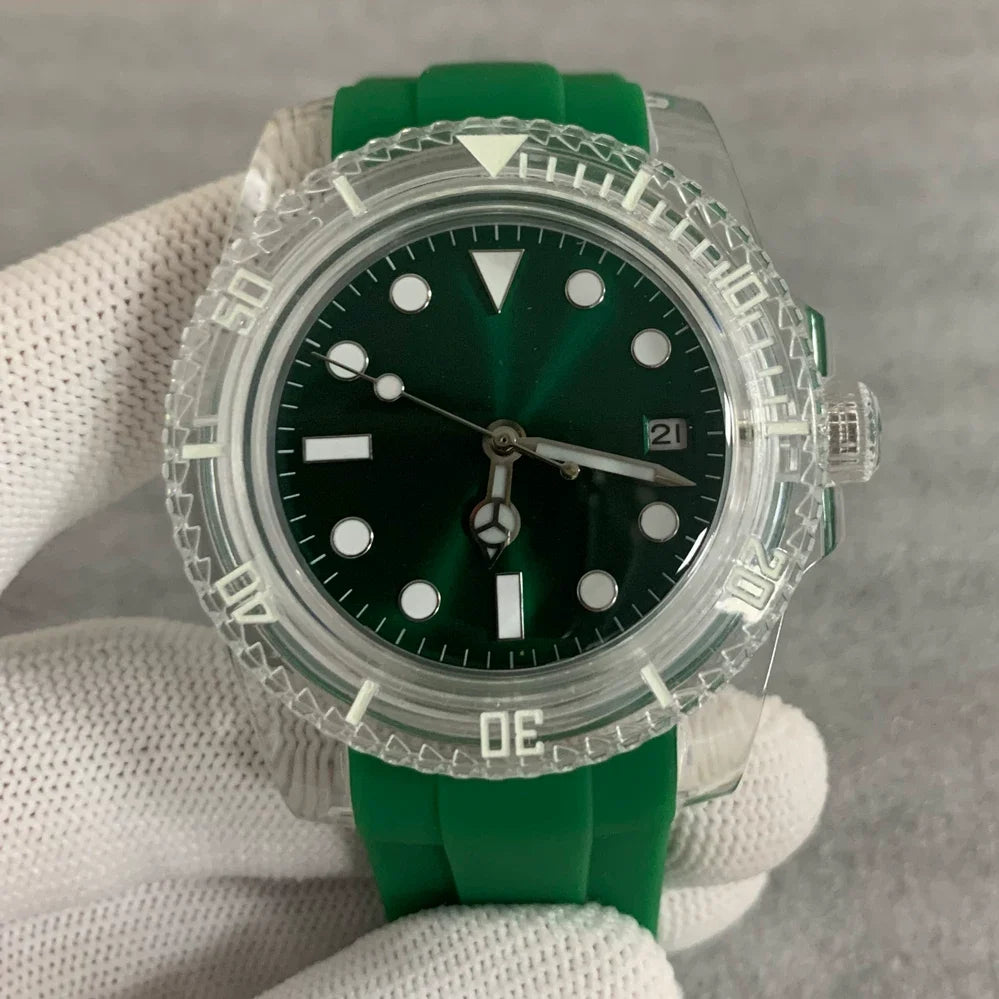 Automatic Watch 40mm Transparent Case Acrylic Crystal Luminous 8215 Movement