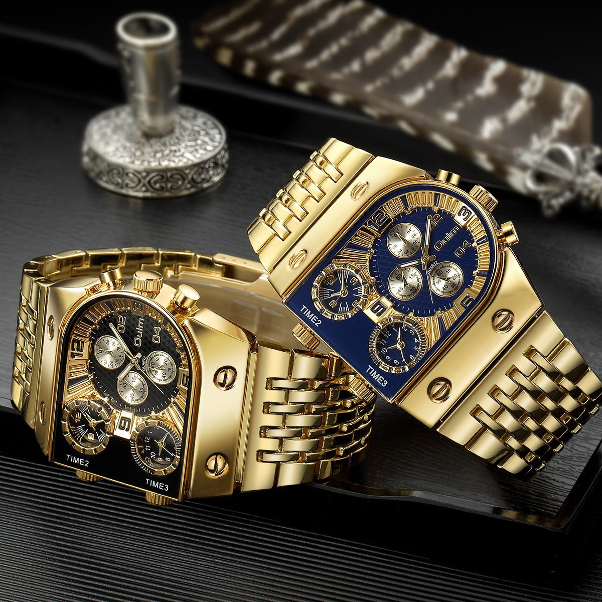 Men's Multi-Timezone Large-Dial Luminous Steel Watch