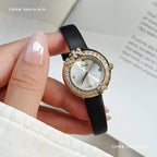 GESMART Women's French Floral Rhinestone Quartz Watch Leather Band Diamond Studded Commuter Ladies Wristwatch