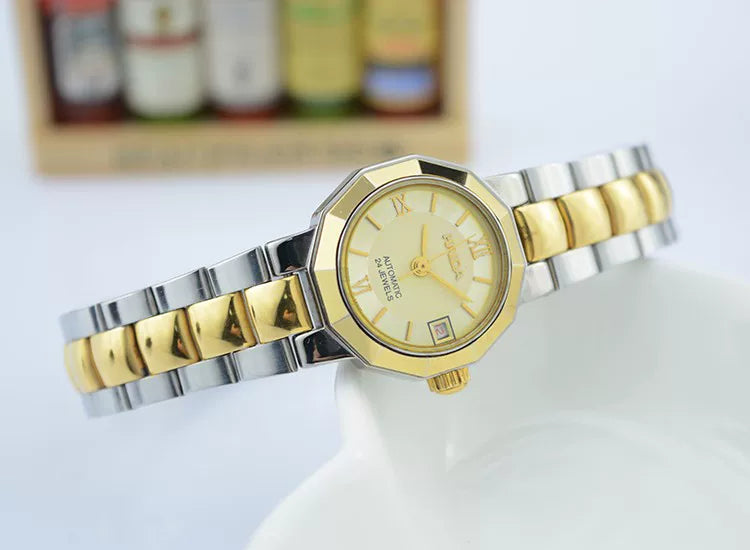 HAIDA Ladies Automatic Mechanical Watch Two-Tone Crystal-Set Vintage