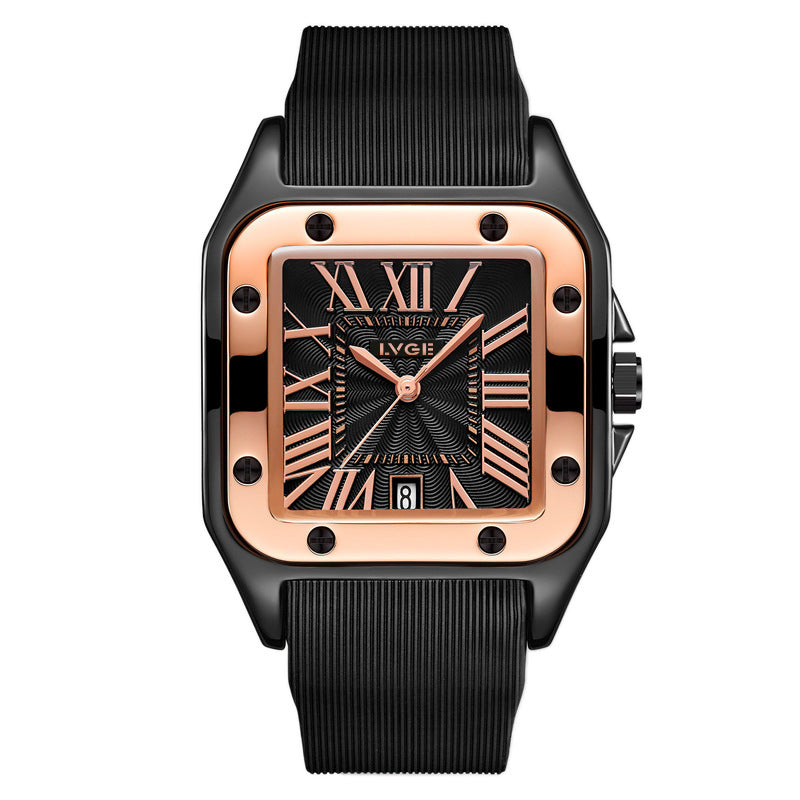 Women's Minimalist Roman Numeral Calendar Square Silicone-Strap Quartz Watch
