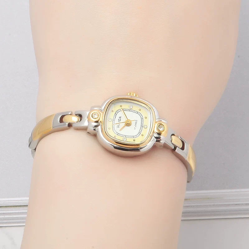 HAIDA Ladies Manual Wind Mechanical Watch Two-Tone Small Fashion NOS