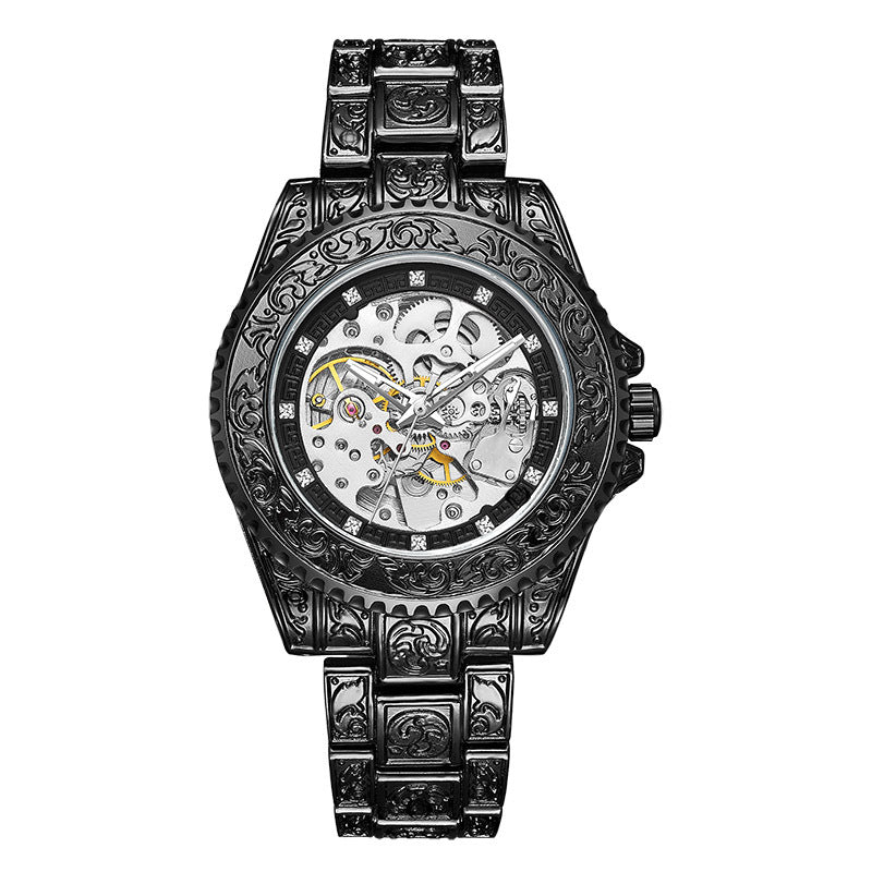 GESMART Men's New Skeleton Engraved Automatic Mechanical Watch European American Vintage Style