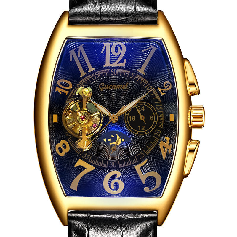 GESMART Men's Tonneau Shape Tourbillon Automatic Skeleton Mechanical Watch
