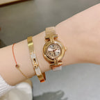Women's Round Roman-Numeral Leather-Strap Quartz Watch