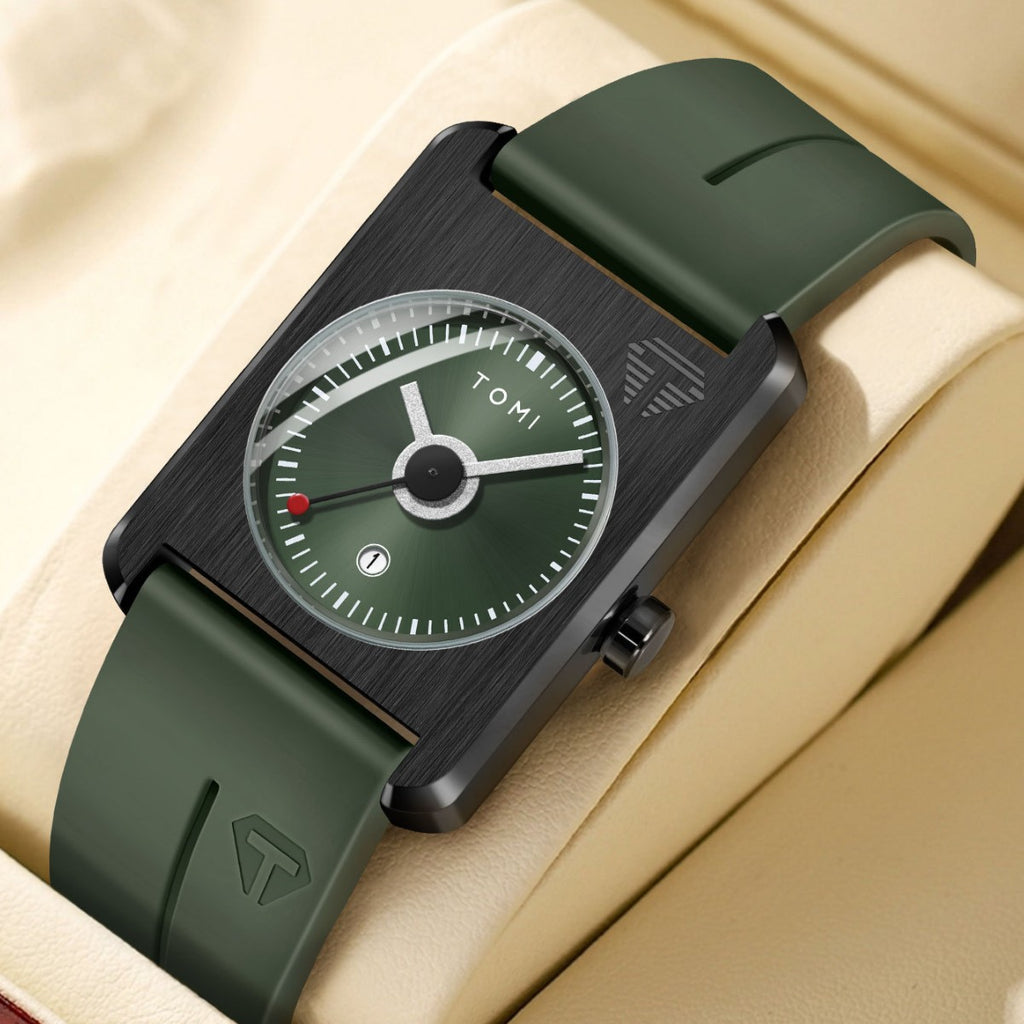 Unisex Square Calendar Student Rubber-Strap Watch