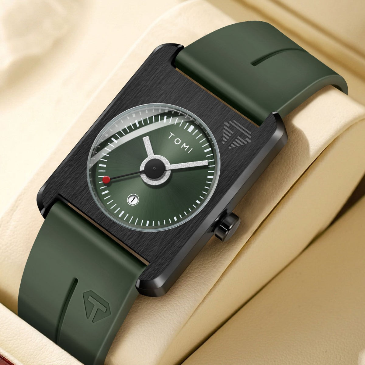 Unisex Square Calendar Student Rubber-Strap Watch