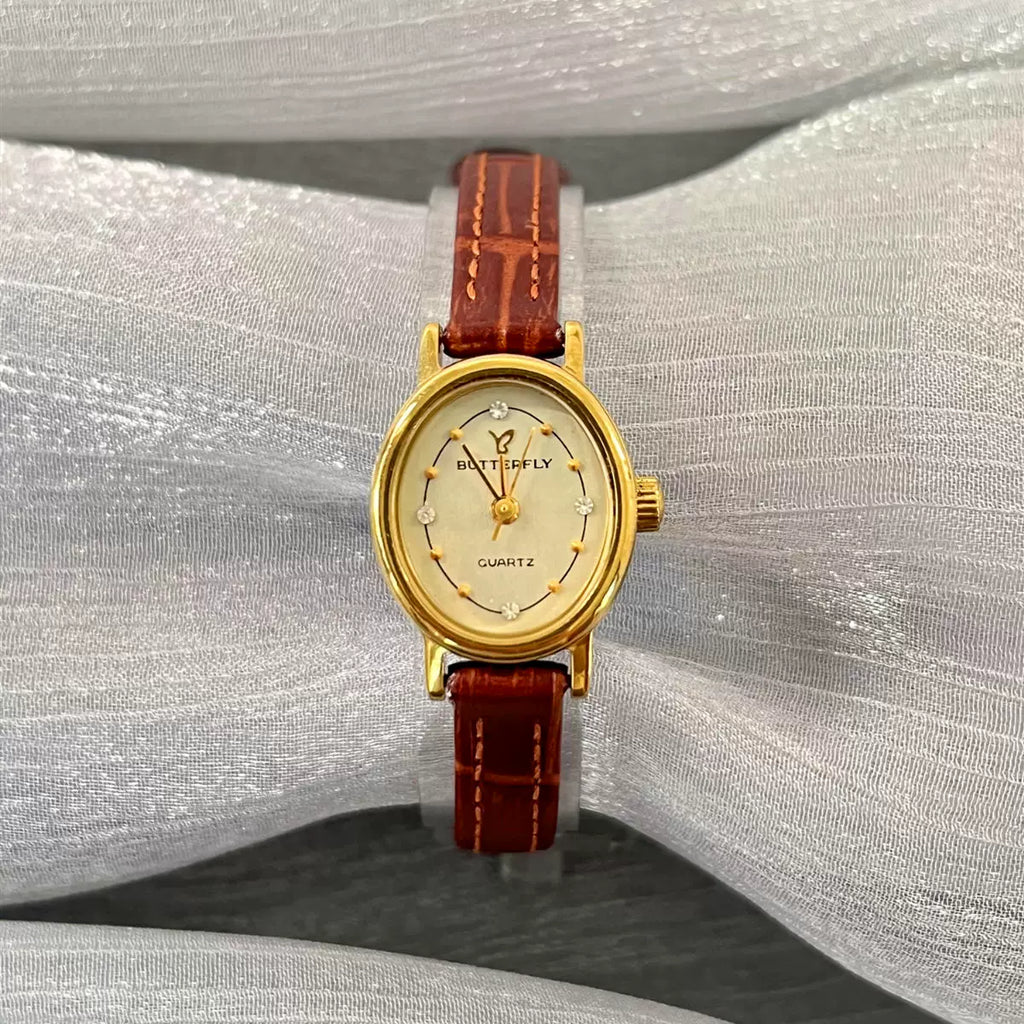 Xi'an Butterfly Ladies Quartz Watch Imported Movement Cowhide Strap Vintage