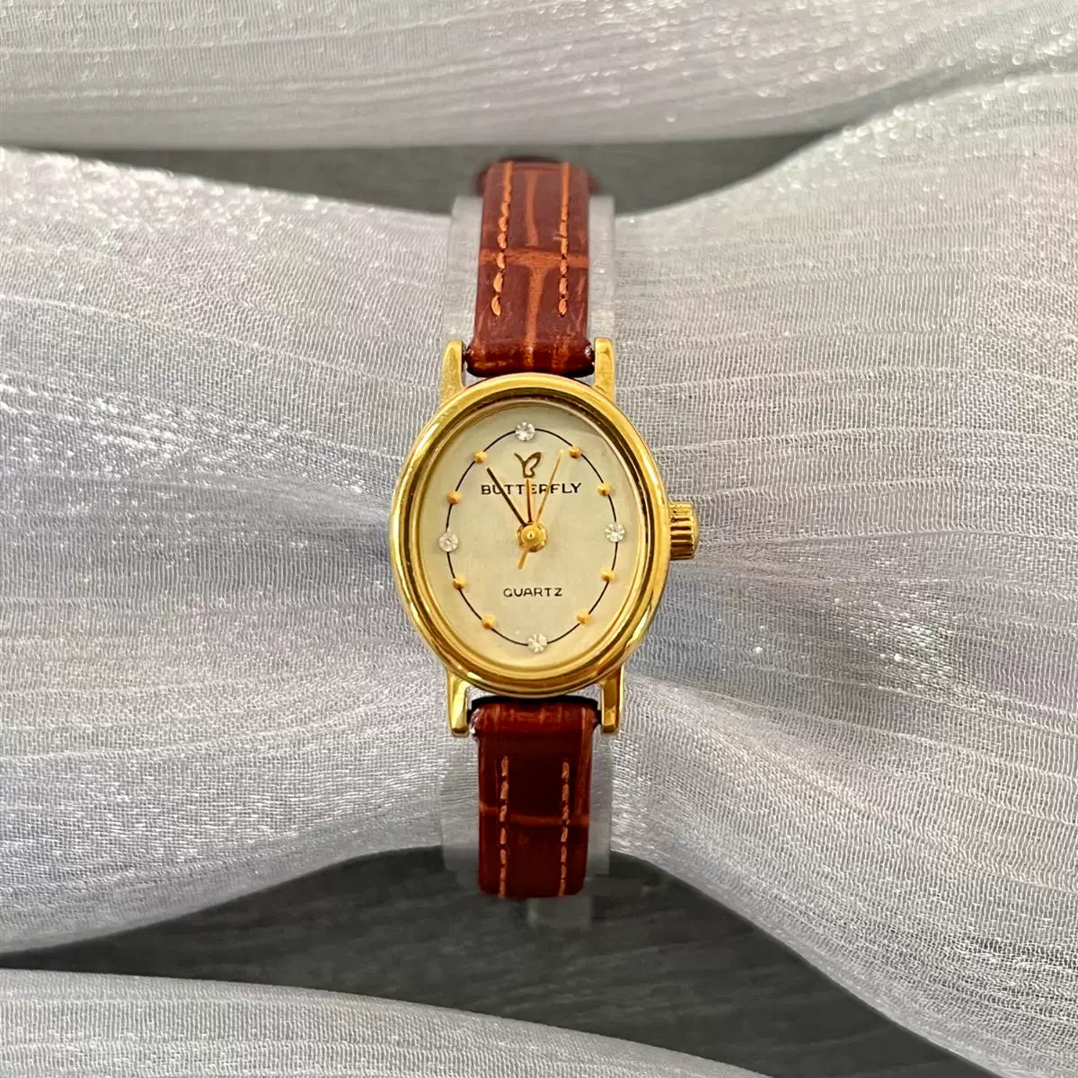 Xi'an Butterfly Ladies Quartz Watch Imported Movement Cowhide Strap Vintage
