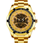 GESMART Men's Gold Tone Skeleton Automatic Mechanical Watch Skull Design Business Trendy