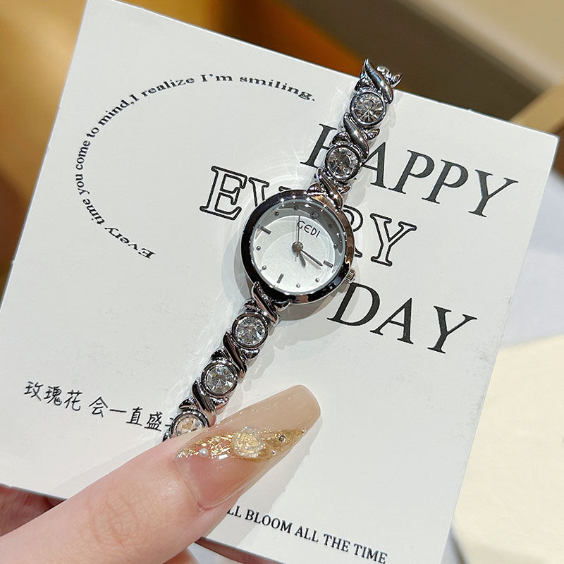 Women's Petite Rhinestone Pearl Bracelet Quartz Watch